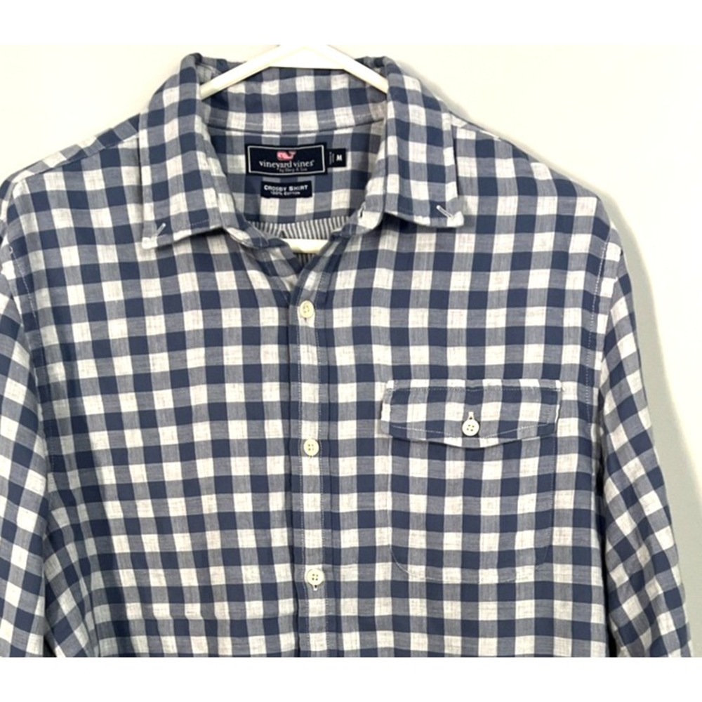 Vineyard Vines Shirt Mens M Blue White Gingham Plaid Crosby Button Down Cotton
